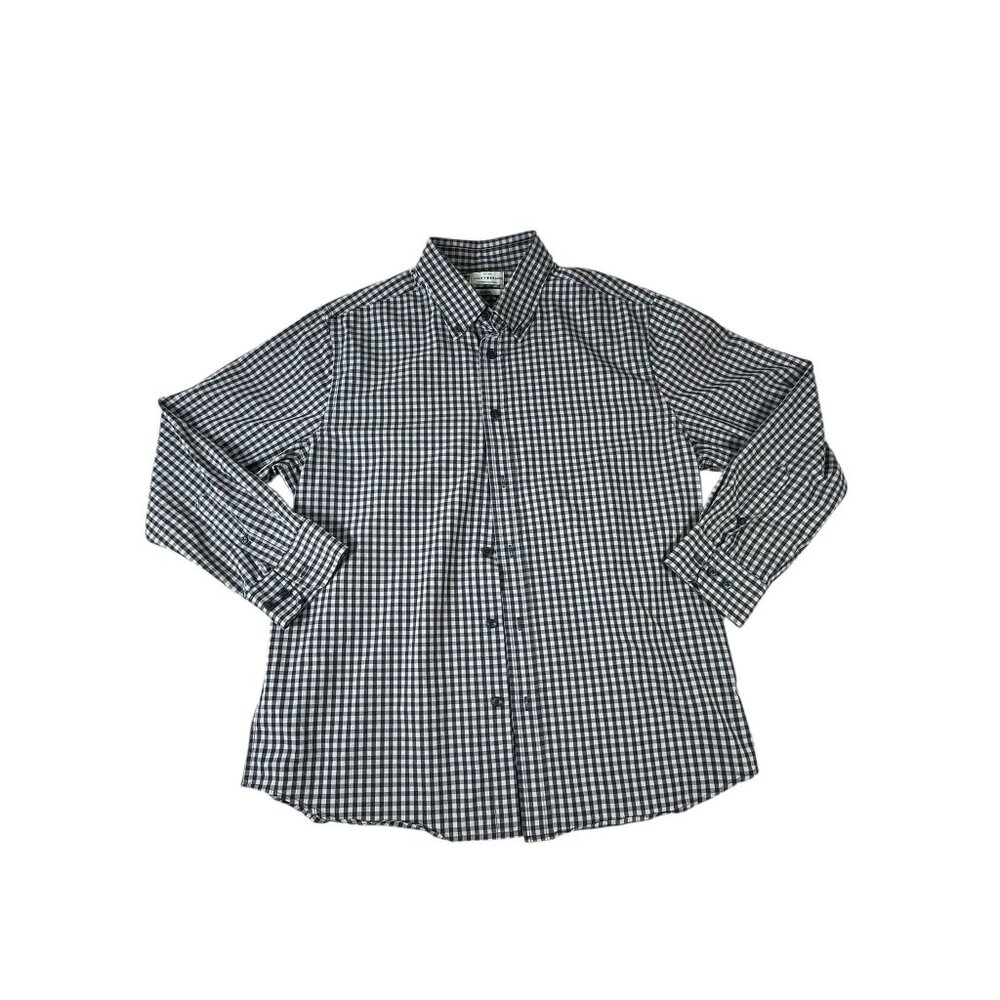 Lucky Brand Button Down Shirt Plaid Blue Gray Mens Sz L Slim Fit Cotton Classic
